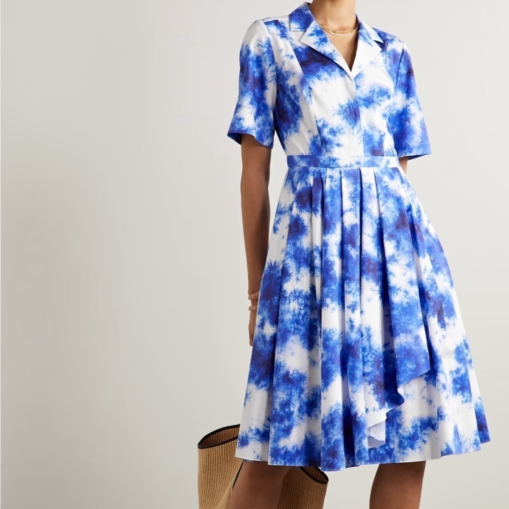 Jason Wu Collection Cotton Blue Printed Shirt Dress Size 6 Blue White
